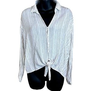 Hippie Rose Tie Front Long Sleeve Shirt, Size Large